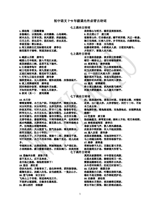 部编版初中语文7-9年级课内外必背古诗文