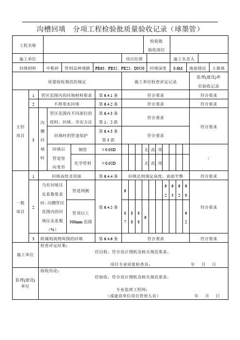 PE管及双壁波纹管施工分部分项检验批质量验收表格