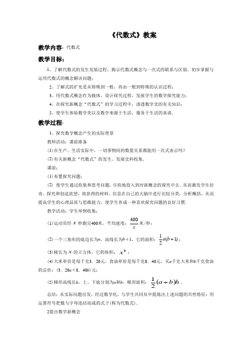 华东师大版七年级数学上册《代数式》教案