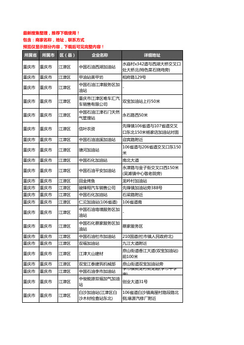 新版重庆市重庆市江津区加油站服务企业公司商家户名录单联系方式地址大全117家