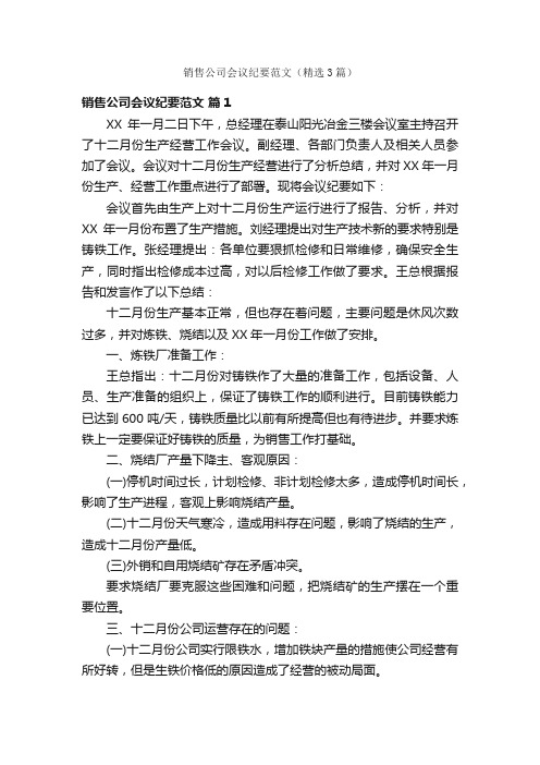 销售公司会议纪要范文（精选3篇）