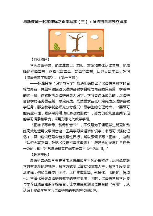 与新教师一起学课标之识字写字（三）：汉语拼音与独立识字