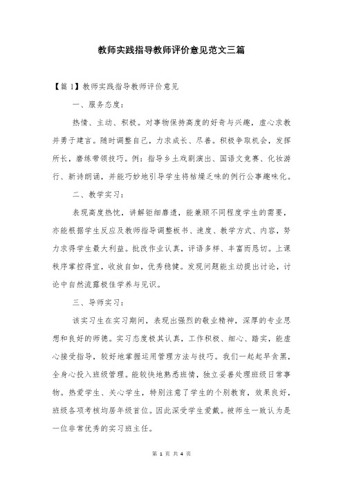 教师实践指导教师评价意见范文三篇