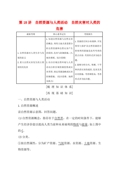 高考地理一轮复习 第18讲 自然资源与人类活动 自然灾害对人类的危害(含解析)