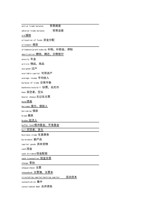 160个常见的经济类词汇词组