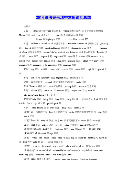 2014年高考英语完形填空高频词汇