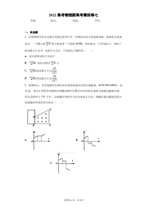 2022高考物理 新高考 物理模拟卷七