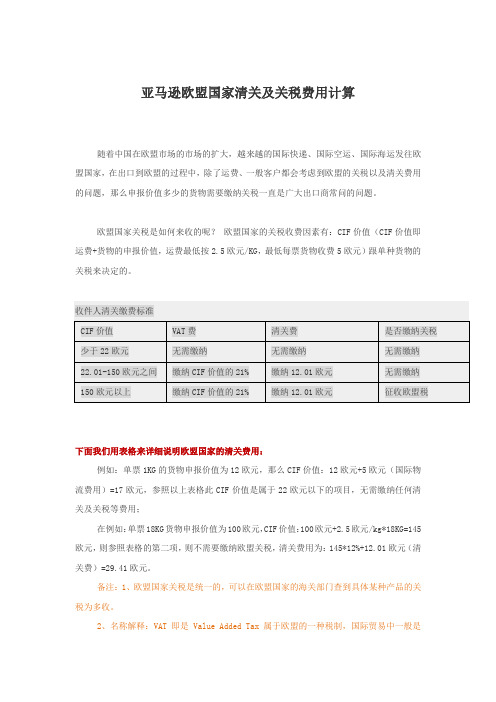 亚马逊众帮欧盟跨境国家清关及关税费用计算