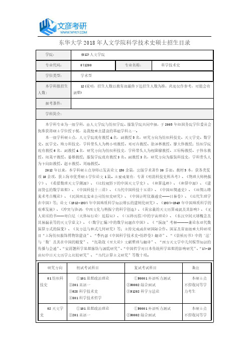 东华大学2018年人文学院科学技术史硕士招生目录_东华大学考研网