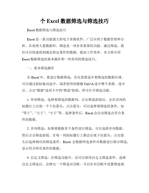 个Excel数据筛选与筛选技巧