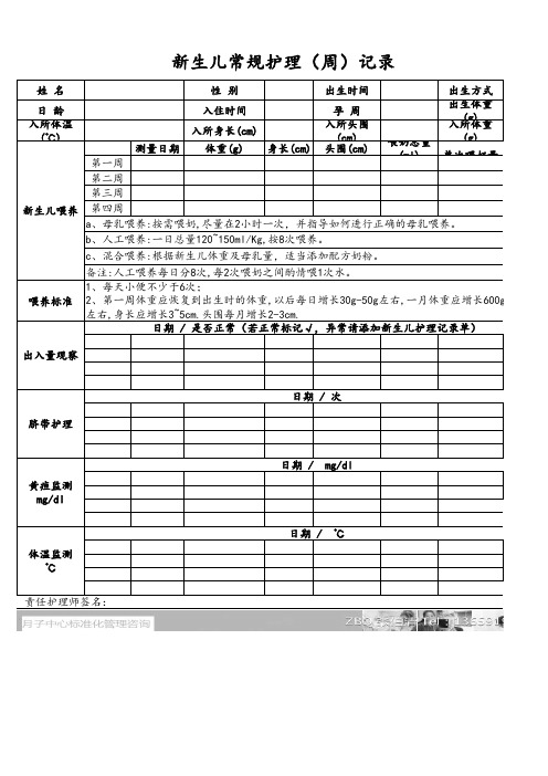 月子中心新生儿(周)护理记录