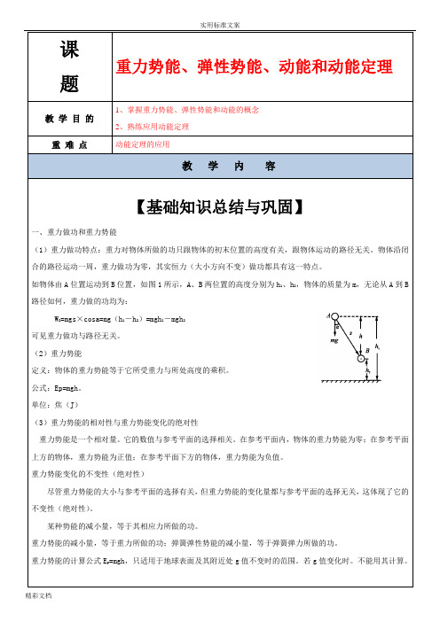 重力势能、弹性势能、动能和动能定理