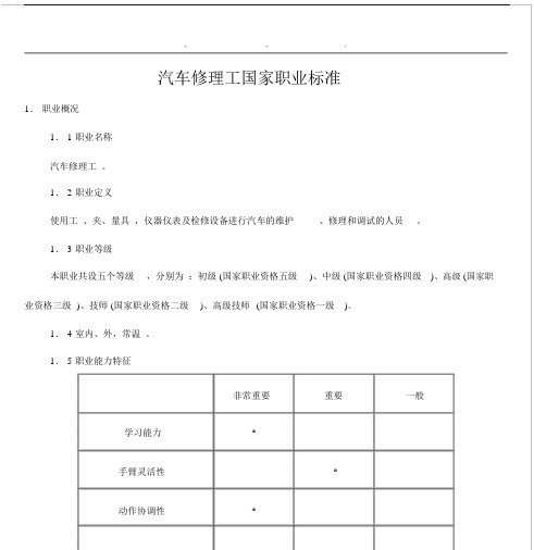 汽车修理工国家职业技能鉴定标准.doc