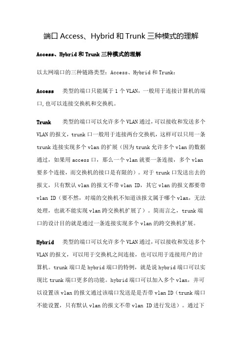 Access Hybrid和Trunk三种模式的区别及配置实例