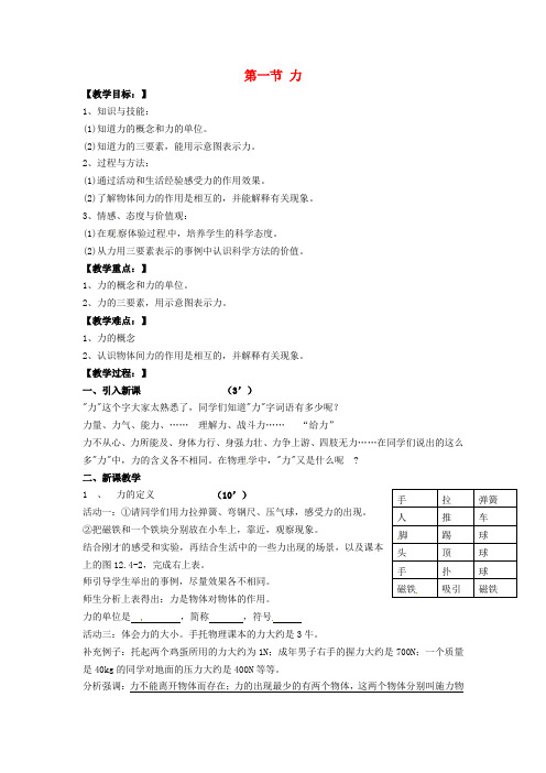 八年级物理下 7.1 力教案 