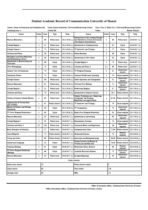 成绩单-山西传媒学院-新闻传播学院-竖版10列
