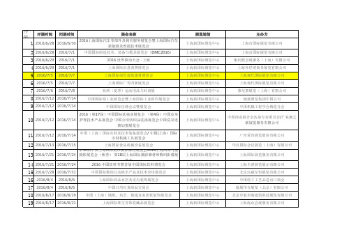 2016年上海展会日程表最全的