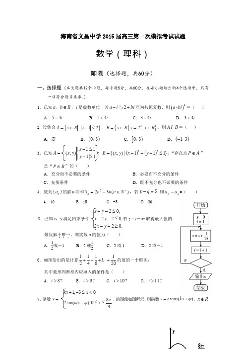 海南省文昌中学2015届高三模拟考试(一)数学(理)试卷(Word版含答案)