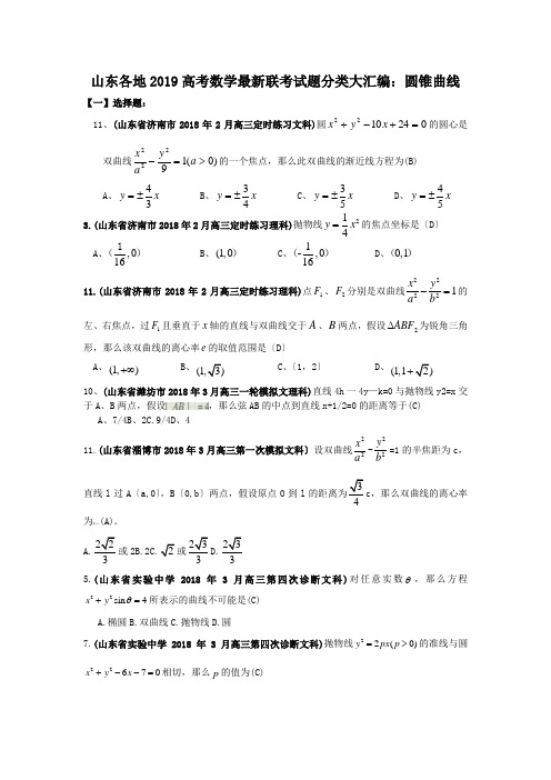 (完整版)山东各地2019高考数学最新联考试题分类大汇编:圆锥曲线