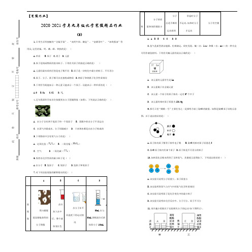 【寒假作业】2020-2021学年九年级化学寒假精品作业(3)