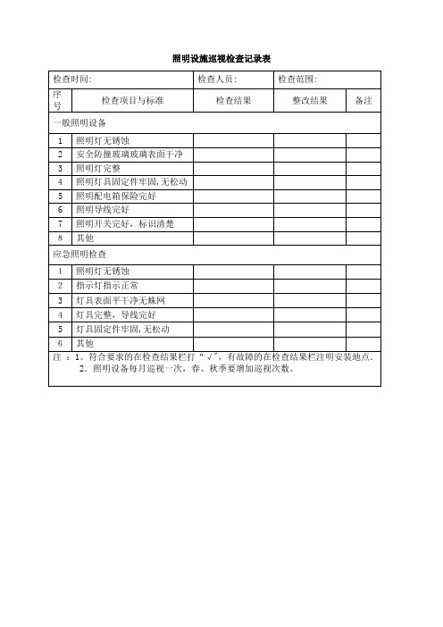 照明设施巡视检查记录表【范本模板】