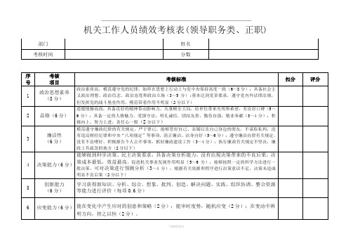 机关事业单位工作人员绩效考核表