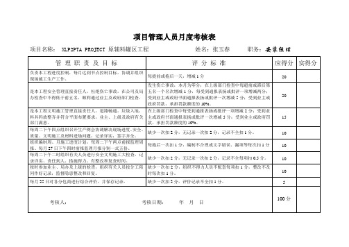 项目管理人员月度考核表