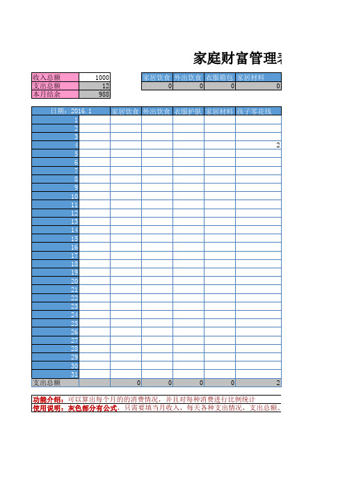 个人、家庭财富管理表格