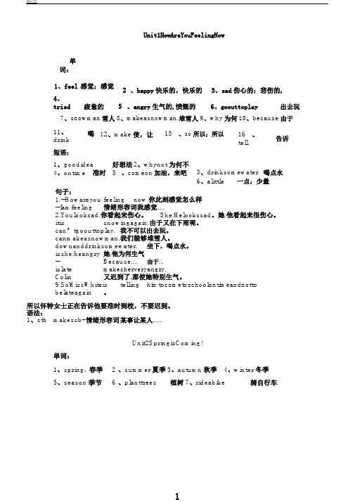 新版本陕旅版本小学五年级英语下册的全册学习知识点学习整理