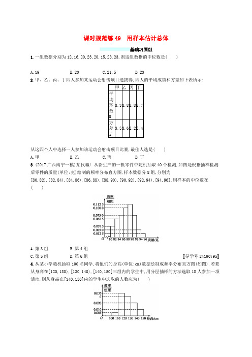 (福建专版)高考数学一轮复习课时规范练49用样本估计总体(文)