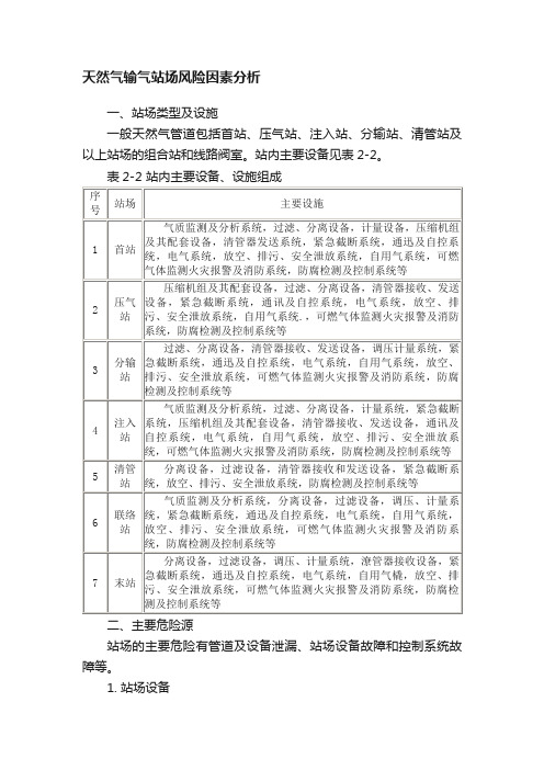 天然气输气站场风险因素分析