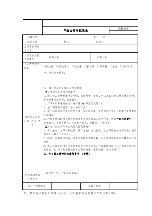 电工早班会活动记录表