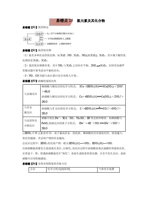 易错点25  氮元素及其化合物-备战2022年高考化学考试易错题(解析版)