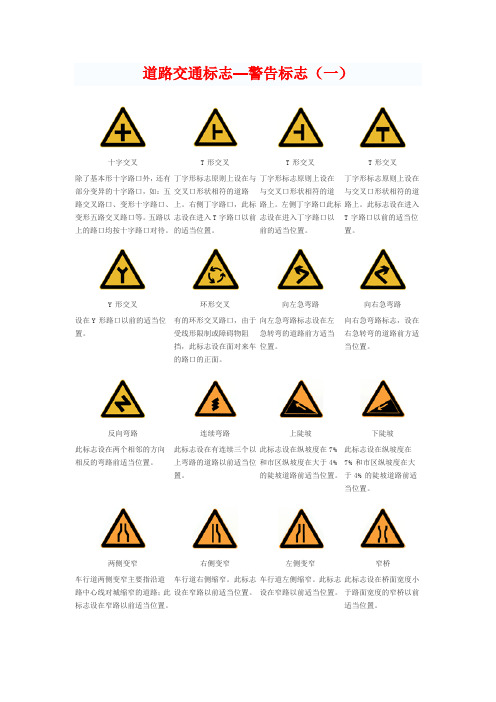 道路交通标志 汇总表