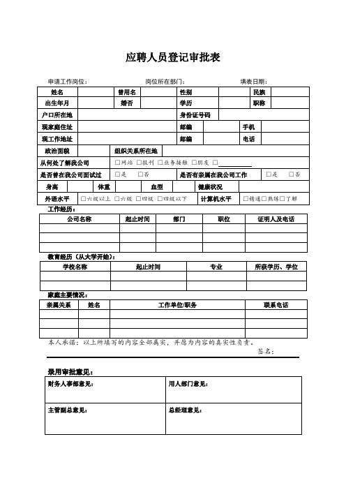 【腾讯人力资源常用表格】应聘人员登记审批表