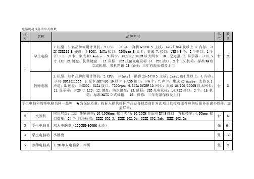 电脑机房设备清单及参数