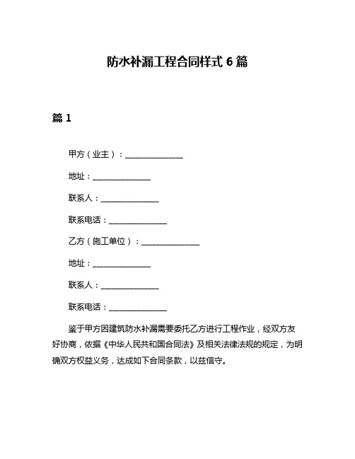 防水补漏工程合同样式6篇