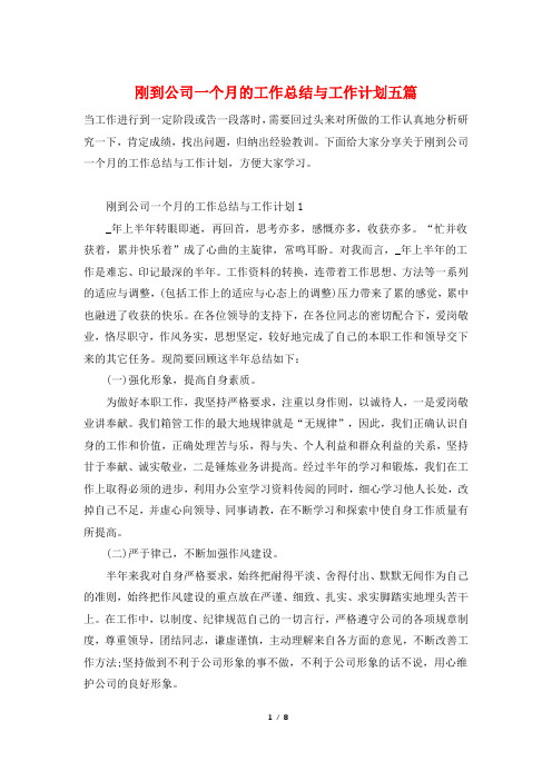 刚到公司一个月的工作总结与工作计划五篇