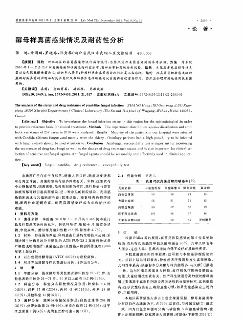 酵母样真菌感染情况及耐药性分析