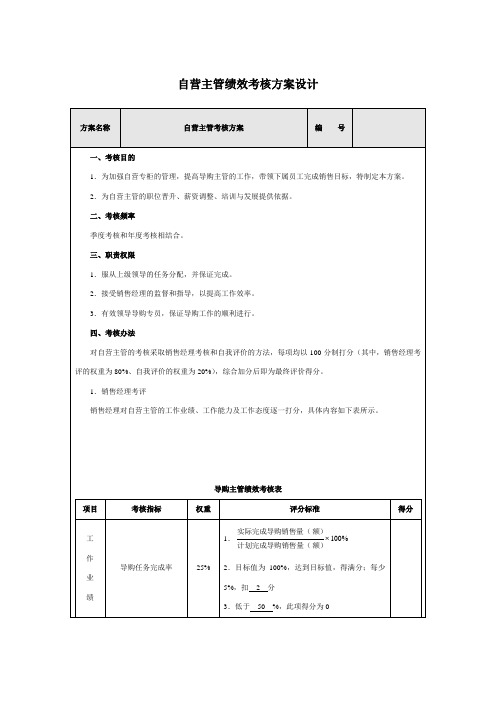 自营主管绩效考核方案设计