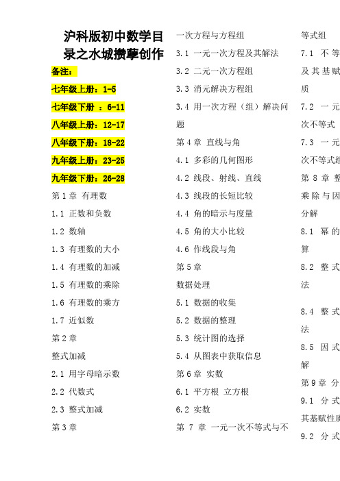 沪科版初中数学目录