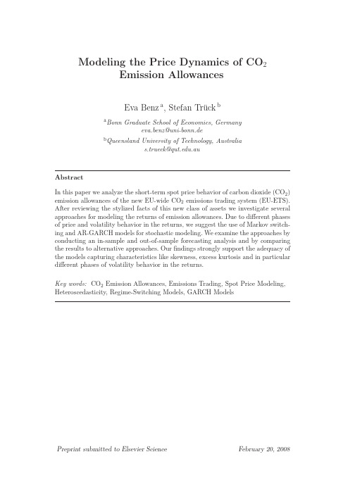 Modeling the price dynamics of CO2 emission allowances