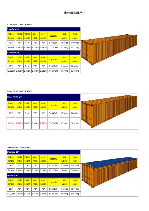 集装箱分类以及常用尺寸英文版