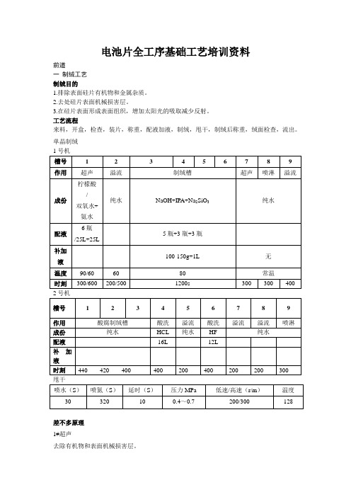 电池片全工序基础工艺培训资料