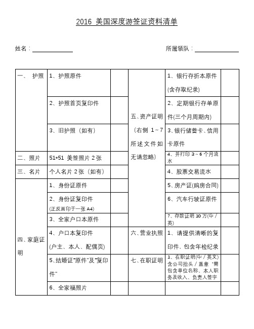 2016+美国深度游签证资料清单