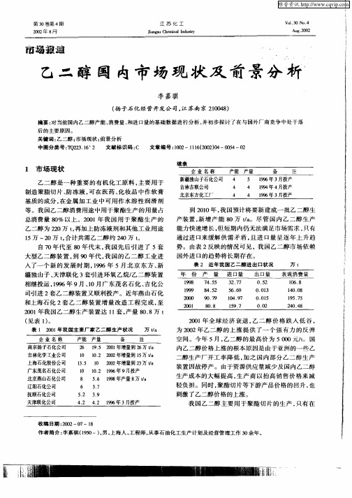 乙二醇国内市场现状及前景分析