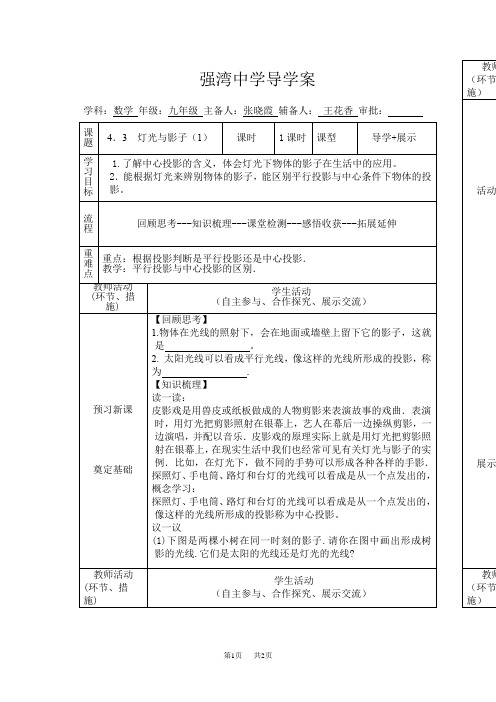 北师大版数学九年级上册4.3.1《灯光与影子》word导学案