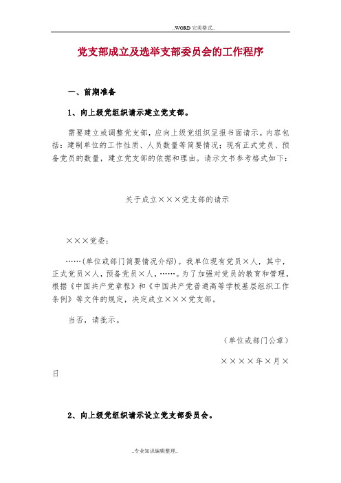 党支部成立和选举支部委员会的工作程序文件