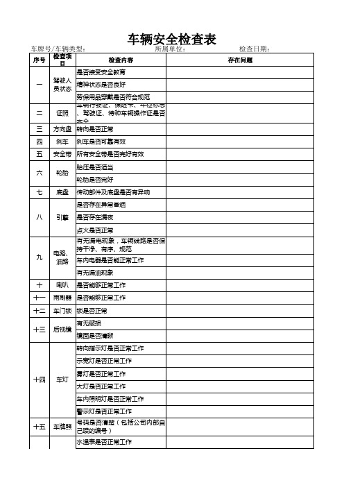 车辆安全检查表