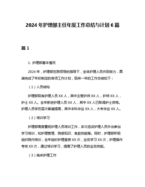 2024年护理部主任年度工作总结与计划6篇